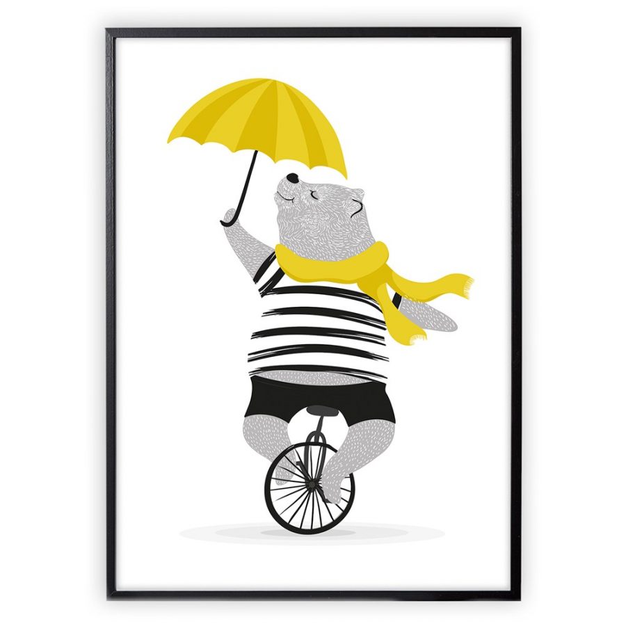 XO Plakatas "Mr Bear on Unicycle With Umbrella"