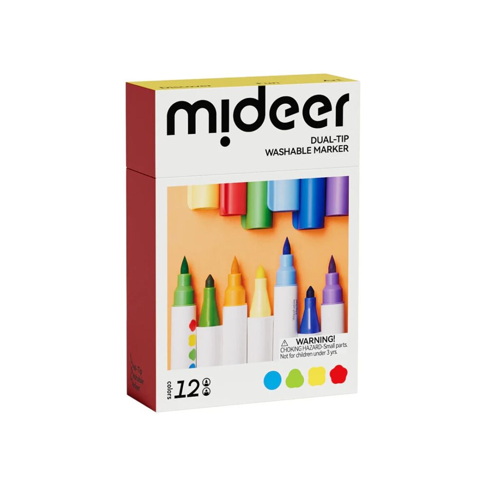 MIDEER dvipusiai nuplaunami markeriai / flomasteriai – 12 spalvų