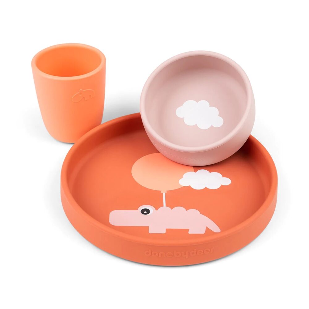 Done by deer silikoninis valgymo rinkinys – happy clouds – papaya
