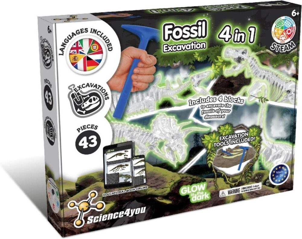 Mokslinis rinkinys kasinėjimai 4in1 Dinozaurai (šviečia tamsoje)