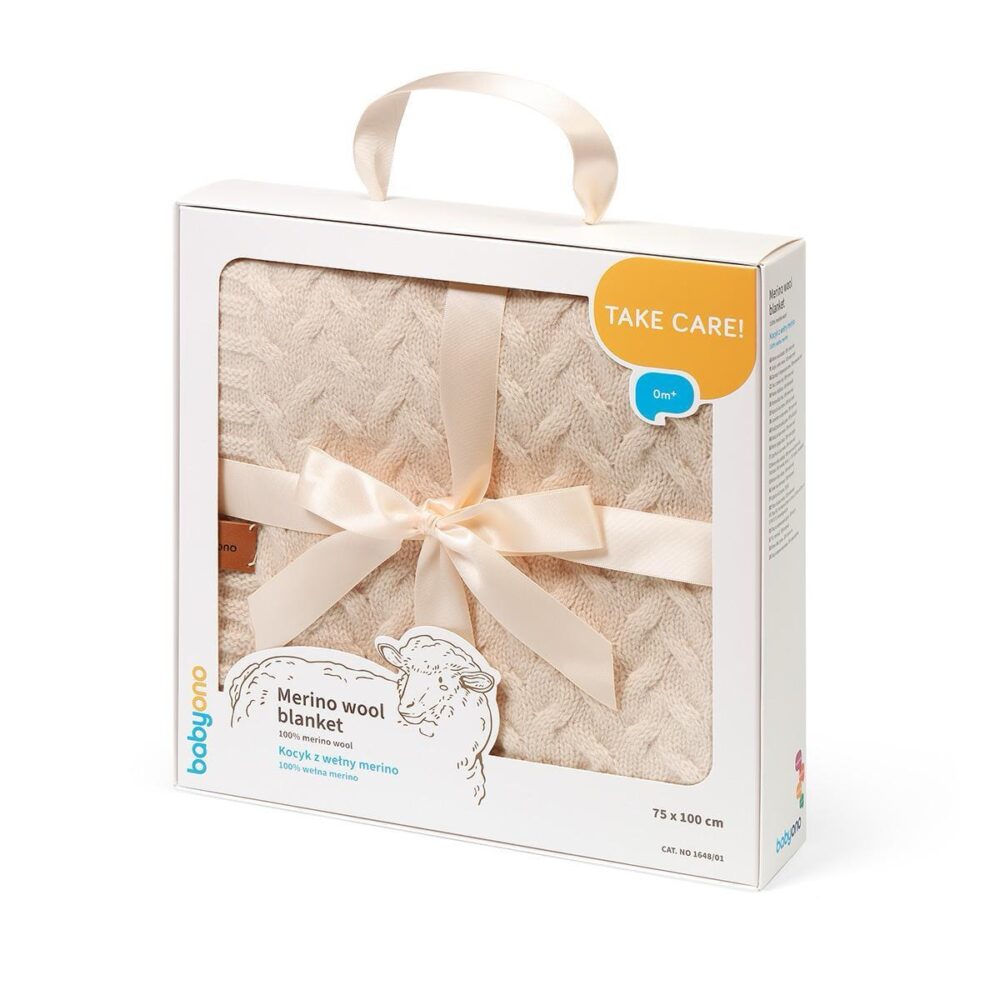 BABYONO merino vilnos antklodė 75x100cm BEIGE